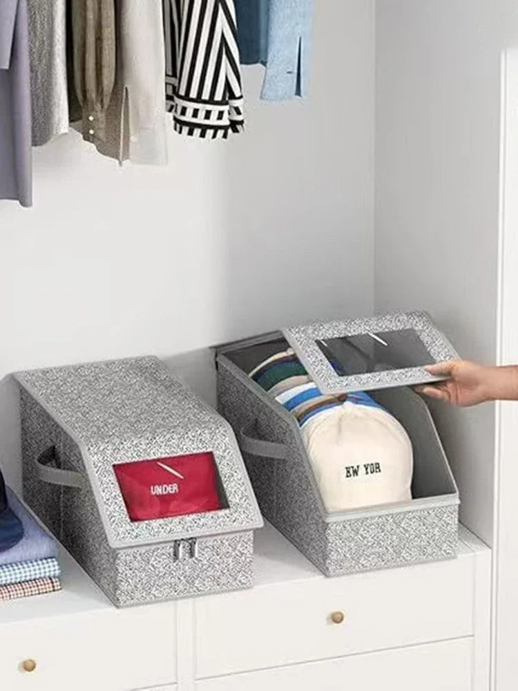 Outdoor Multifunctional Hat Storage Box With Large Capacity Baseball Cap Storage And Dust-Proof Storage Box With Lid Qme 2pcs Grey