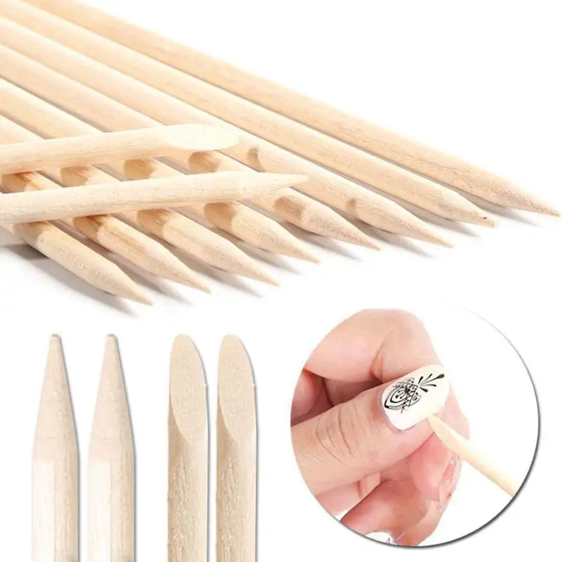 50 Natural Wood Manicure Cuticle Sticks Dual Tip Nail Art Remover Qme