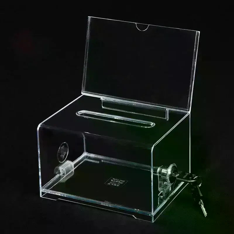 Plastic Container With Lock And Sign Holder Suggestion Box Acrylic Solid Ballot Box Durable Tip Jar Voting Qme
