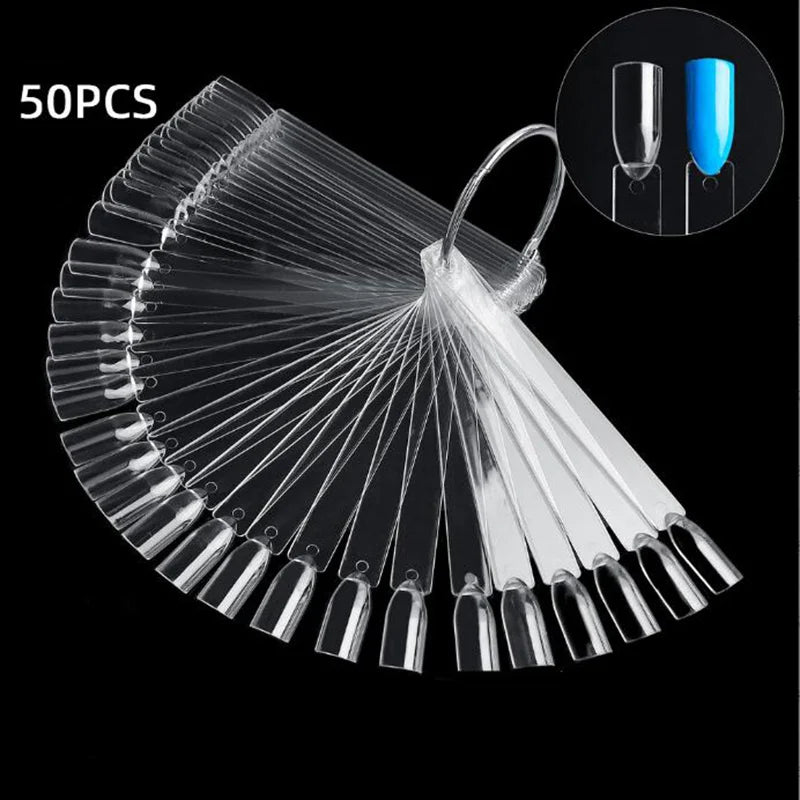 50 Pcs Clear Nail Swatches Sticks Nail Art Supplies For Nail Art Polish Display, Transparent Nail Practice Tips Sample Sticks Qme Oval Natural