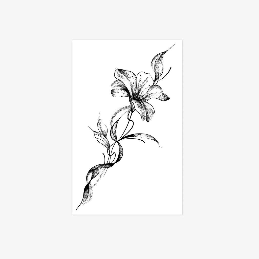 Black Lily Tattoo Sticker, Temporary Tattoo, Cold High-End Floral Back Strip, Waterproof Body Art for Women, Long-Lasting Design Qme