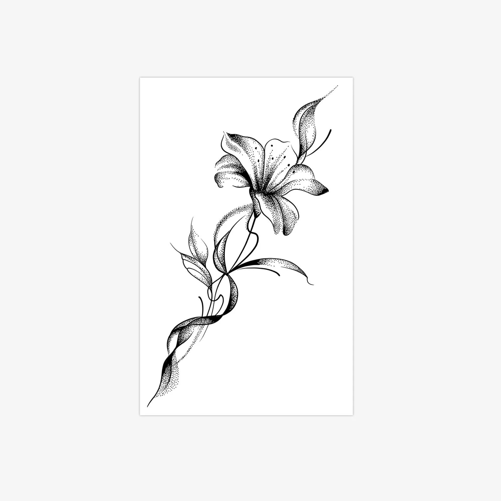 Black Lily Tattoo Sticker, Temporary Tattoo, Cold High-End Floral Back Strip, Waterproof Body Art for Women, Long-Lasting Design Qme