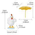 Rooster Figurine With Umbrella, Decorative Outdoor Statue,Collection Miniature Fairy Garden Home,Garden, Indoor Outdoor Decor Qme White