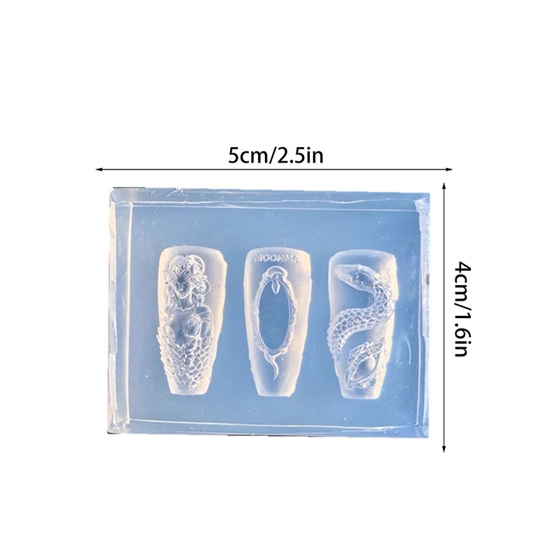 3D Snake Girl Nail Art Silicone Mold DIY Carving Decoration Tool Qme