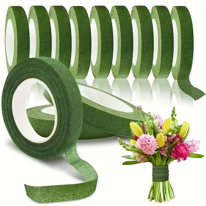 1/10Rolls Green Bouquet Floral Tapes Self-adhesive Stamen Wrapping Paper Tape DIY Flowers Decor for Florist Wedding Party Props Qme