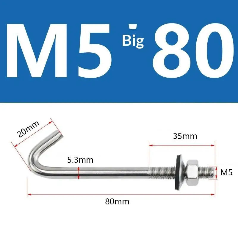 304 Stainless Steel M5 M6 L Hook Bolts With Matching Nuts Washers For Industrial Construction Home Hanging Qme A2