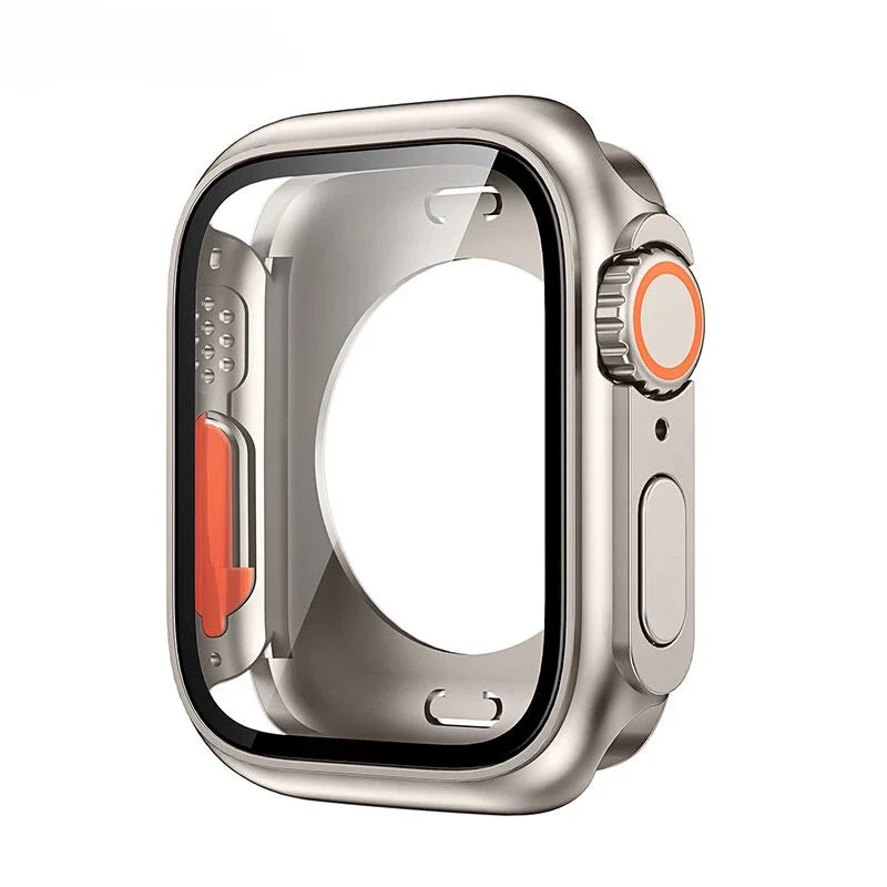 PC Case for Apple Watch Series 9 8 7 4 5 6 SE 45 44 Screen Protector Hard Shell Tempered Glass Change To Ultra 49mm cover Bumper Qme Titanium 40mm