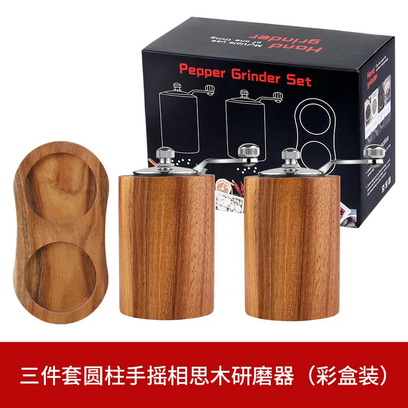 Wooden Manual Salt Pepper Grinder Hand Crank Spice Mill Refillable Qme DoubleW 8-Shape Base