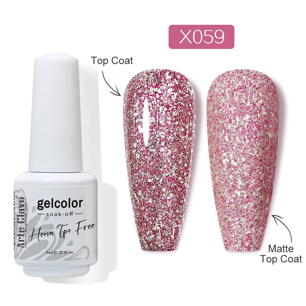 Arte Clavo HEMA Glitter Gel Nail Polish Pink Sliver Gold Sparkling