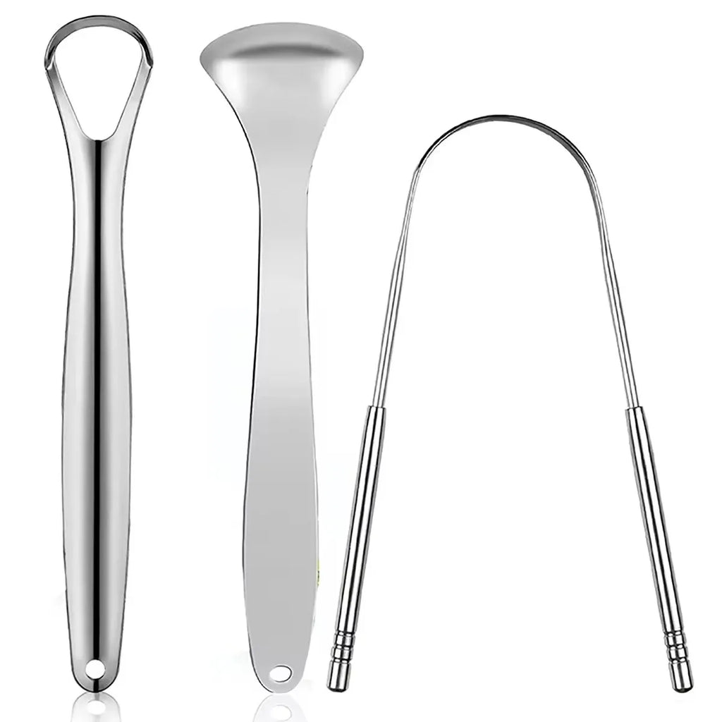 Premium Metal Tongue Scraper Cleaner Adults Kids Portable Stainless Qme 3 pcs