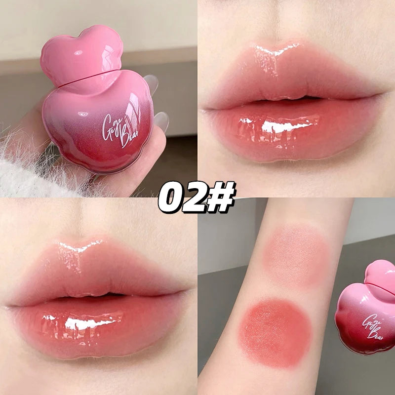 Gege Bear Heart Shape Water Light Lip Llaze Mirror Lipstick Gloss Qme GX1373-2