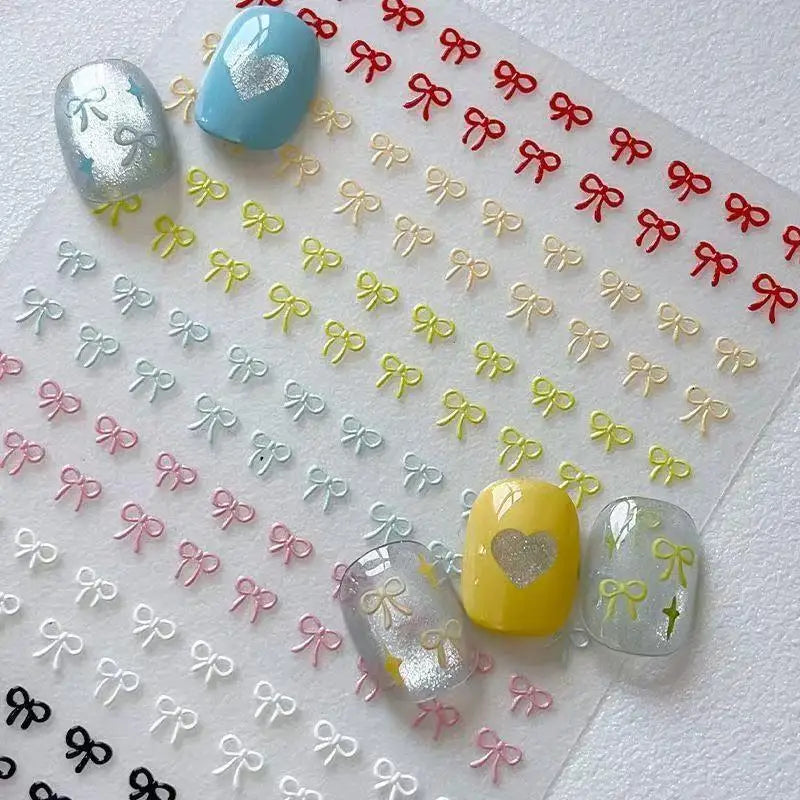3D Mini Bow Nail Art Stickers Self Adhesive Multicolor Lovely Qme