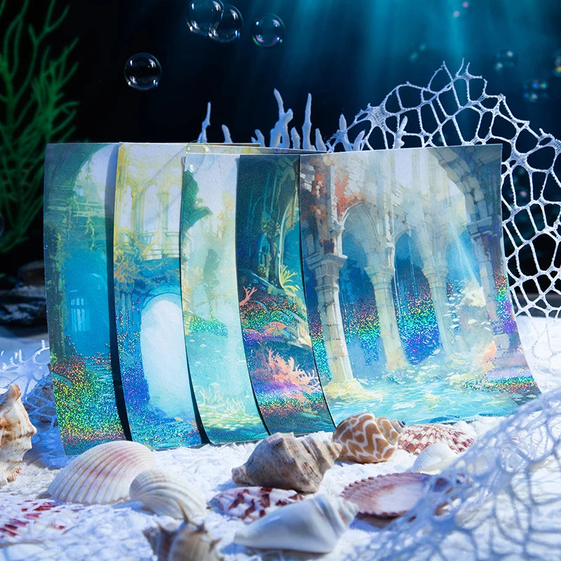 5pcs/pack PET Blue Ocean landscape Stickers Aesthetics Stationery DIY Scrapbooking Materials Collage Junk Journal Decor Stickers Qme