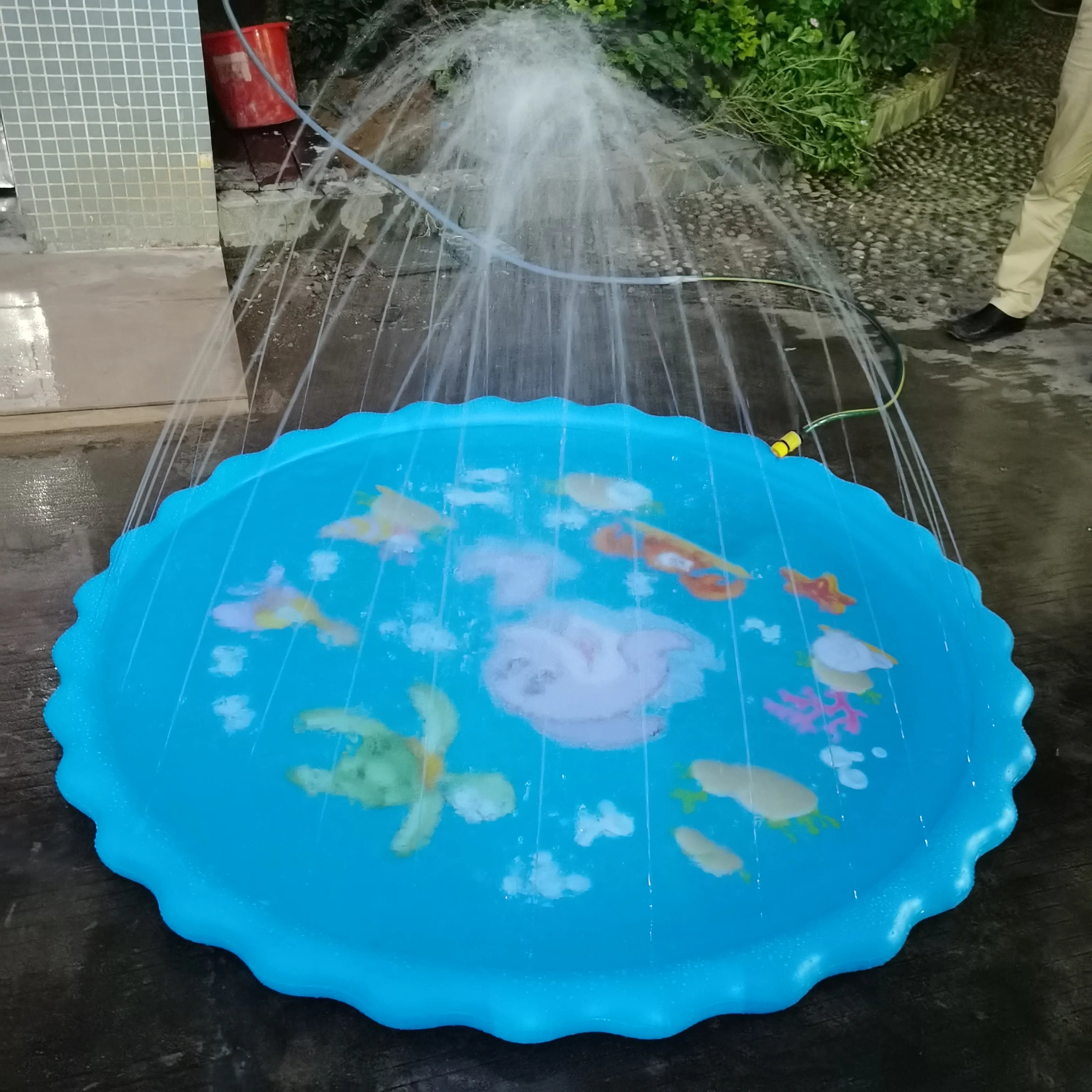 PVC Dolphin Spray Pad Outdoor Children's Water Fountain Summer Children's Interactive Toy Qme blue150CM