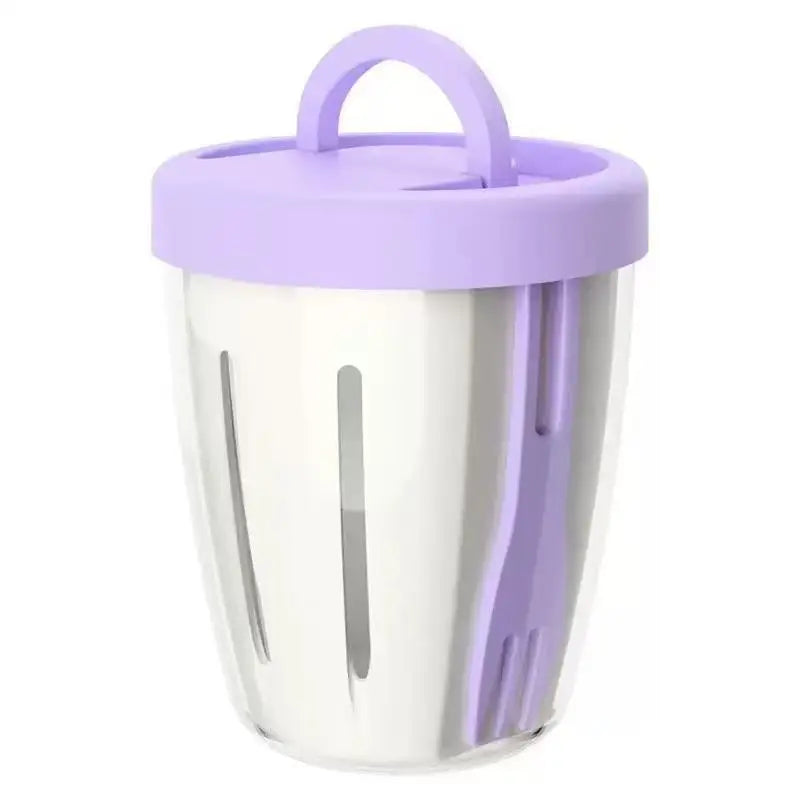 Cylindrical Salad Container Plastic Fruit Cup Fork Drainage Holes Qme Purple