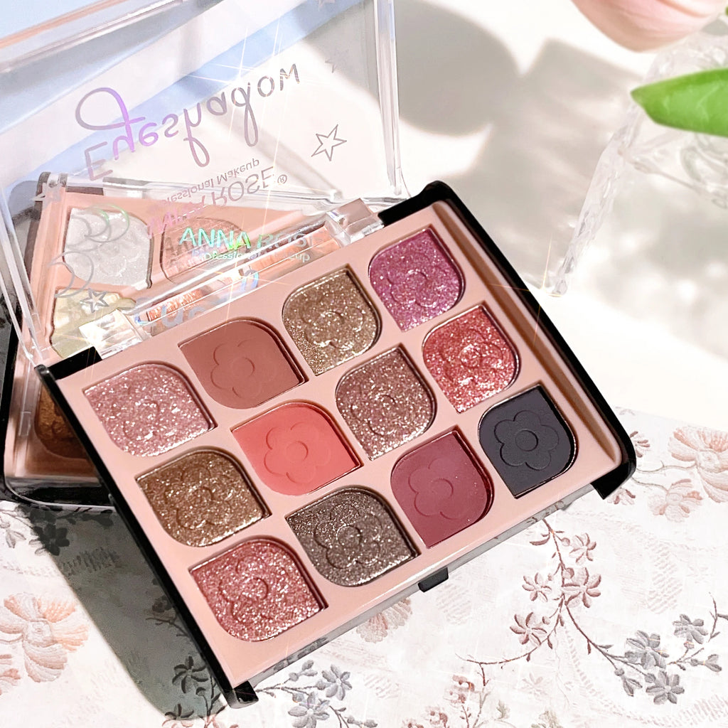 12-Color Korean Eyeshadow Palette Soft Earthy Shades Pearlescent Qme