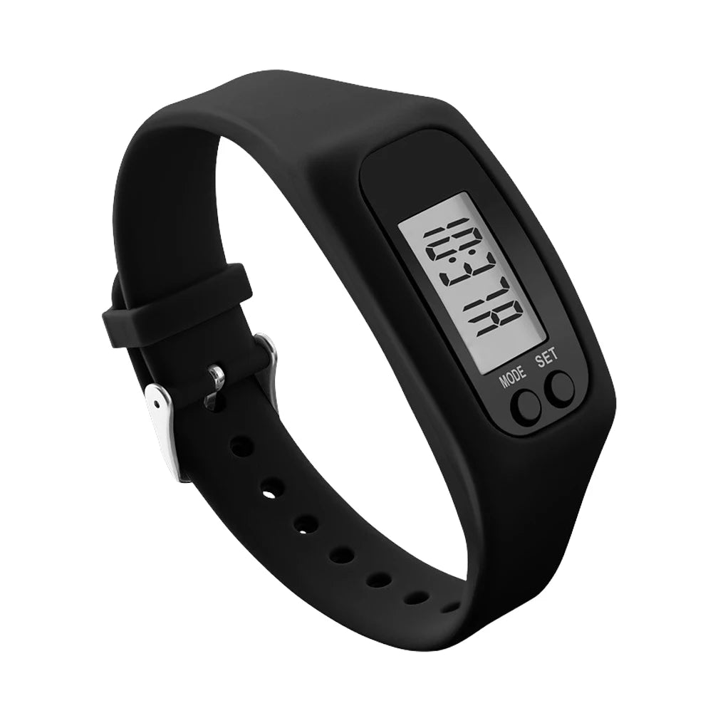 1/2PCS LED Pedometer Bracelet Step Counter Watch 12/24H Time Display Silicone Step Tracker Multi-Function Fitness Watch Qme Black 1PC