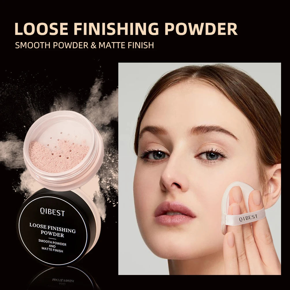 QIBEST Face Loose Powder Translucent Matte Setting Powder Oil-Control Reduce Pores Fine Line Long-Lasting Waterproof Face Makeup Qme
