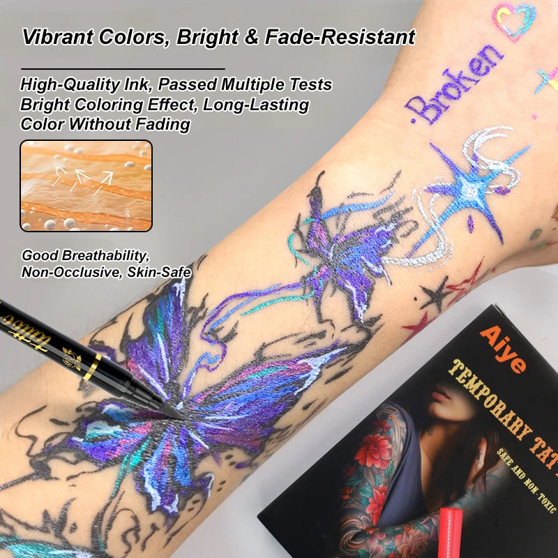 10 Colors Temporary Tattoo Markers Safe Non-toxic Body Paint Art Pen Qme