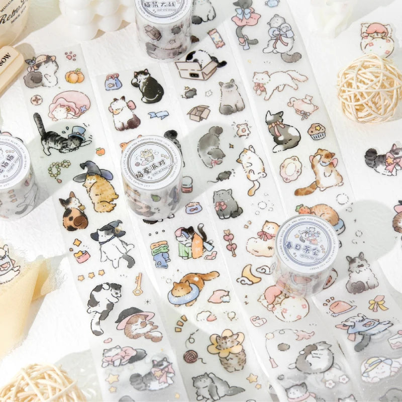 50mm*2m/roll Sparkling sand craft decorative tape lucky cat series label stickers DIY magazine albums phone cases stationery tap Qme