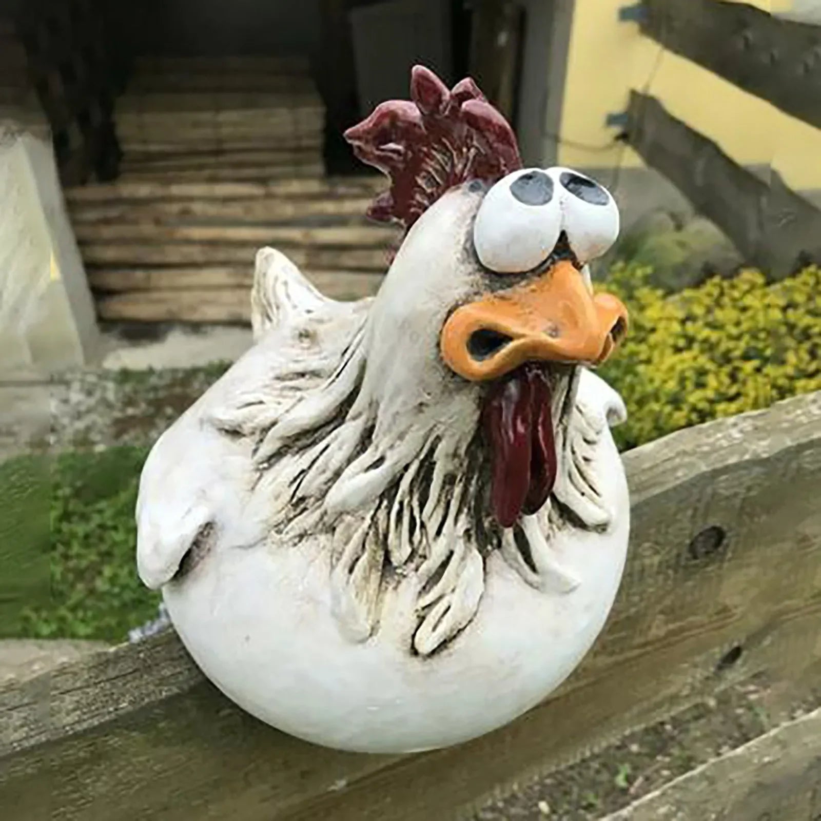 Funny Chicken Fence Decor Statues Resin Garden Farm Yard Hen Qme A