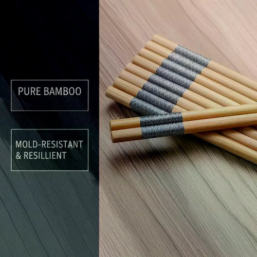 10 Pairs Premium Blue-Edged Bamboo Chopsticks Northern Bamboo Safe High Quality Smooth Elegant For Meals Decoration Qme