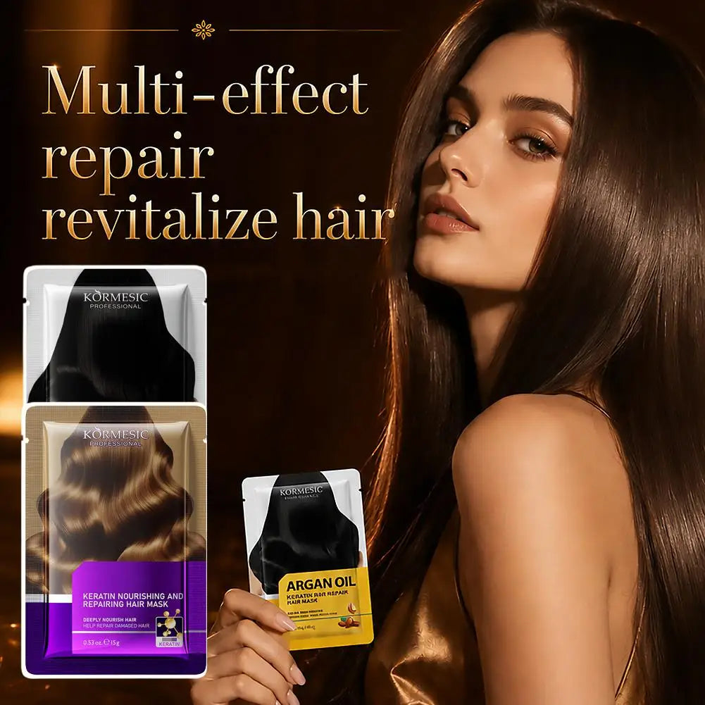 2pcsMagical Keratin Argan Oil Hair Mask 5 Seconds Repair Damaged Frizzy Hair Soft Smooth Shiny Nutrition Deep Moisturize Nourish Qme