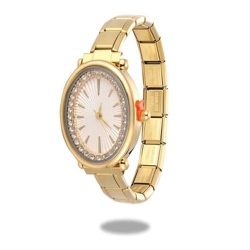 2026New Fashion Men Womens Stainless Steel Water Drop Oval Gems Watch
