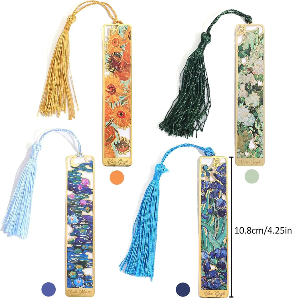 1PC Oil Painting-Style Hollow Metal Bookmark Bookmark With Tassel Pendant, For Book Lovers Writers Readers DIY Bookmarks Qme