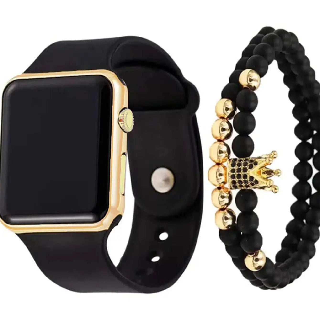 Sport Digital Watch Women Men Square LED Watch Silicone Electronic Watch Women's Watches Clock relogio feminino digital reloj Qme Black gold set