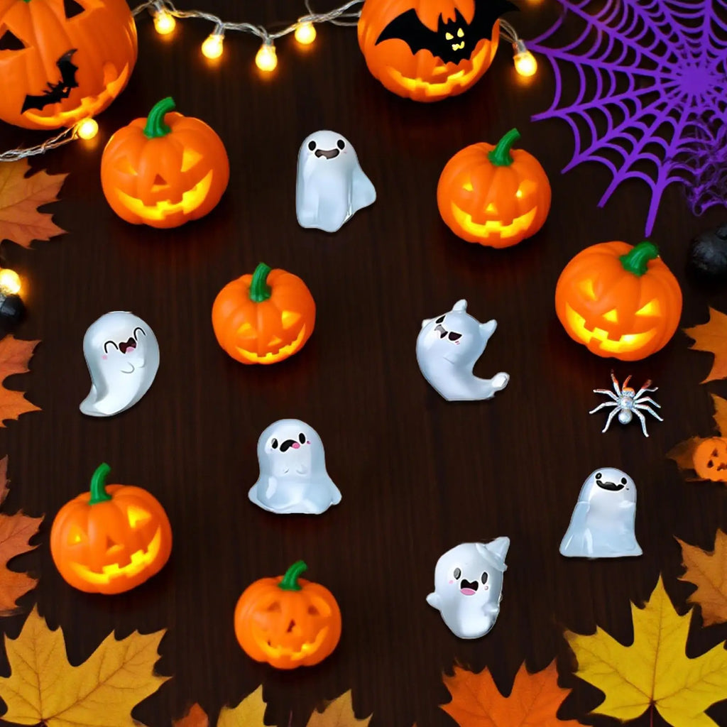 Tiny Ghost Figurines Glow Dark Statue Box Halloween Cute Resin Qme