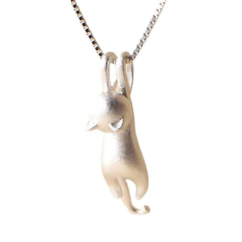 Funny Girls Cute Animal Jewelry High Quality Fashion Cartoon Cat 925 Sterling Silver Color Necklaces for Women Pendant Jewellry Qme
