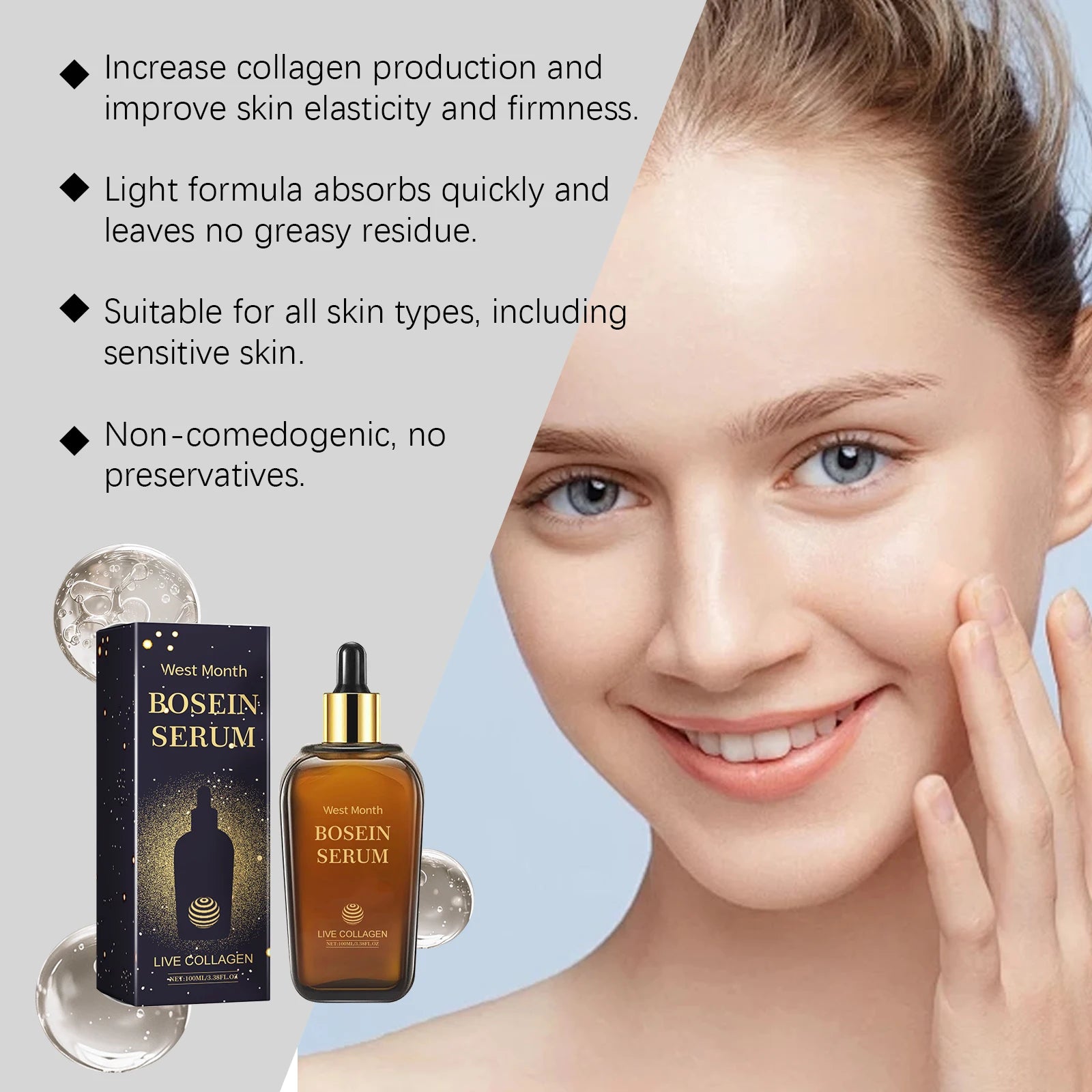 Face Bosein Serum Brightening Skin Tone Replenishing Collagen Repairing Increasing Skin Elasticity Moisturizing Essence Lotion Qme