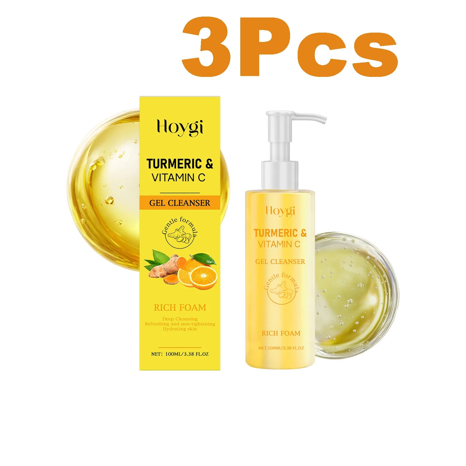Turmeric Vitamin C Facial Cleanser Cleansing Refreshing Moisturizing for Soft Smooth Skin Purifying Brightening Facial Cleanser Qme 3 x 100ml Boxed