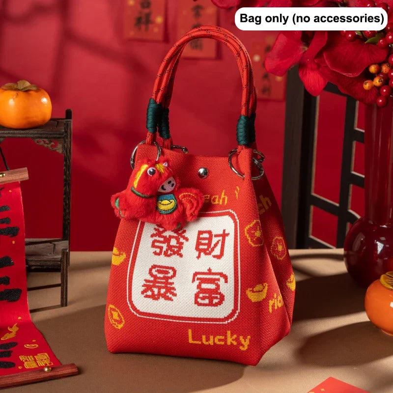 2026 Horse Year Cartoon Mascot Pony Knitted Bucket Bag Women Fashion
