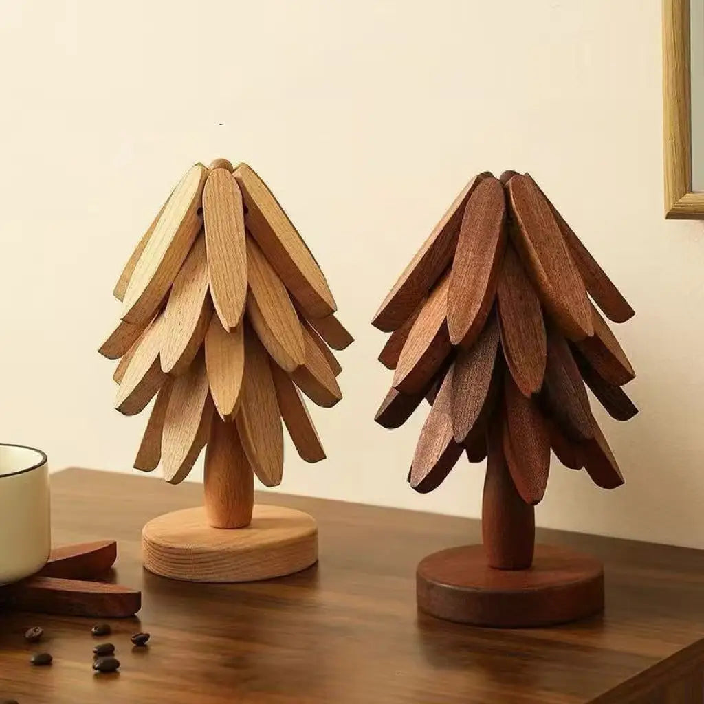 Tree Shaped Solid Wood Trivet Temp Resistant Table Mat Anti-scald Pot Qme