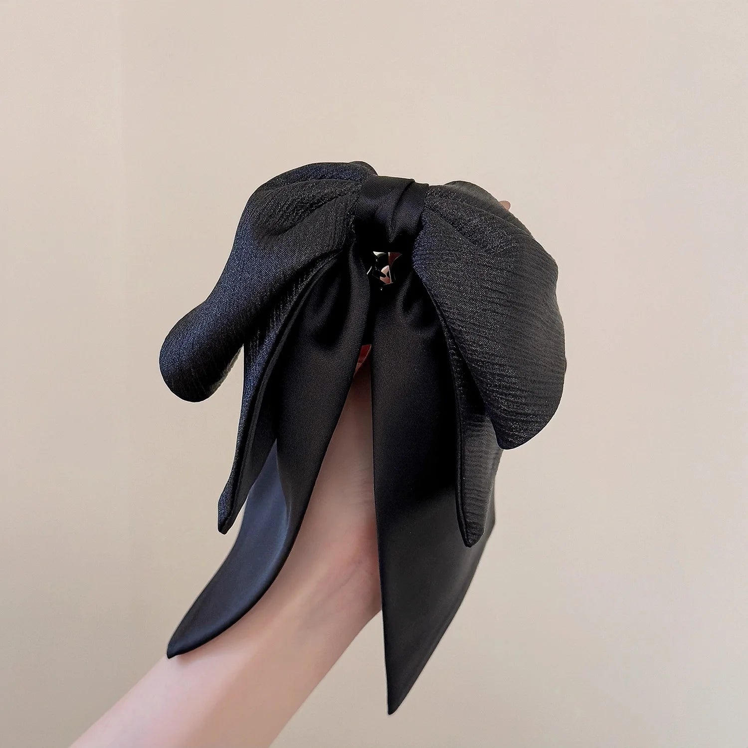 Glossy Pleated Bow Half-up Hair Clip Delicate Ribbon Chic Qme GRAY
