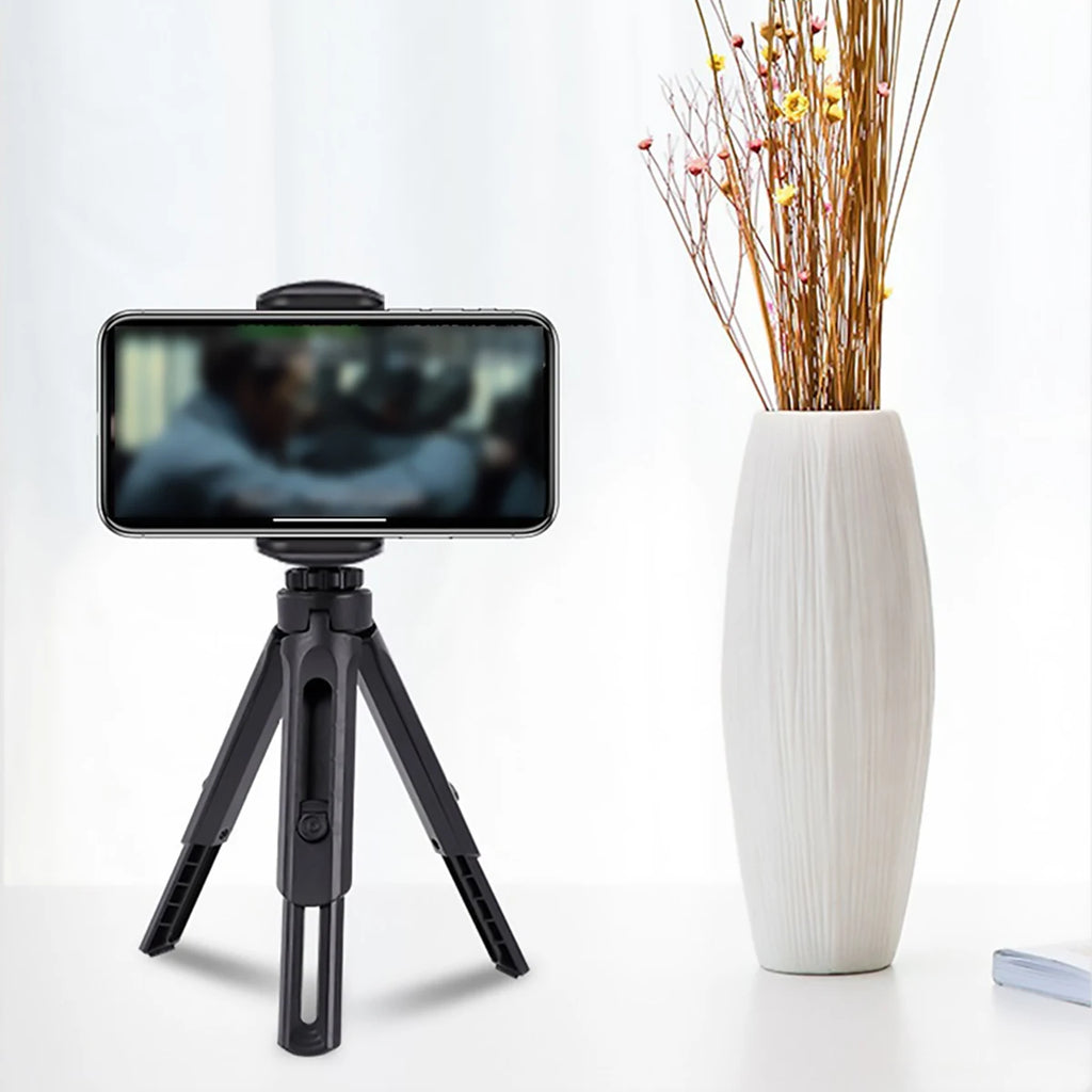 360 Rotating Tripod Mobile Live Streaming Stand Mini Retractable Qme black