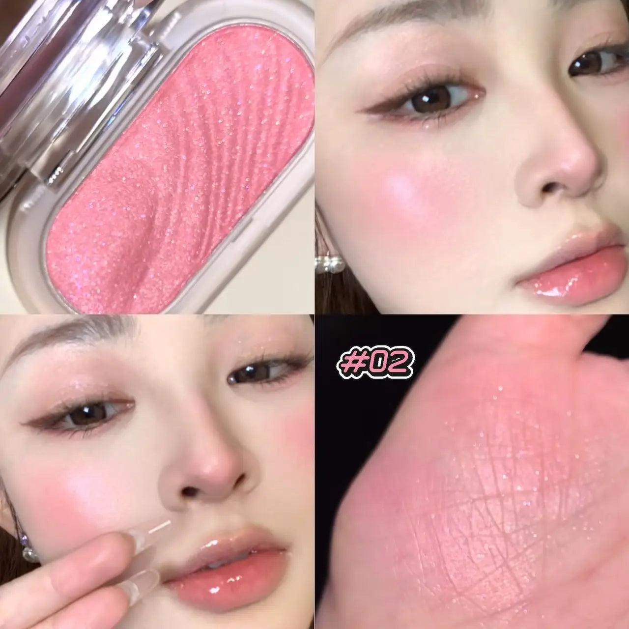 Pearlescent Peach Eye Shadow Highlighter Waterproof Easy-To-Apply Shimmer Mashed Potato Blush Brightening Makeup With Puff Qme 02