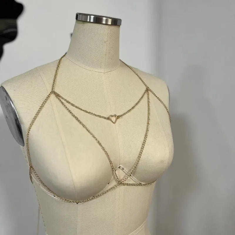 Cold Wind Heart-shaped Pendant Fringed Body Chain Pure Desire Qme
