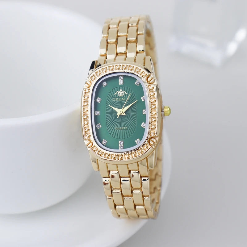 Luxury Fashion Metal Band Watches for Women Brand Simple Casual Oval Rhinestone Ladies' Quartz Wristwatch Qme