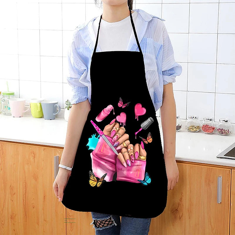 Nail Polish Printing Beauty Kitchen Women Apron Household Cleaning Qme