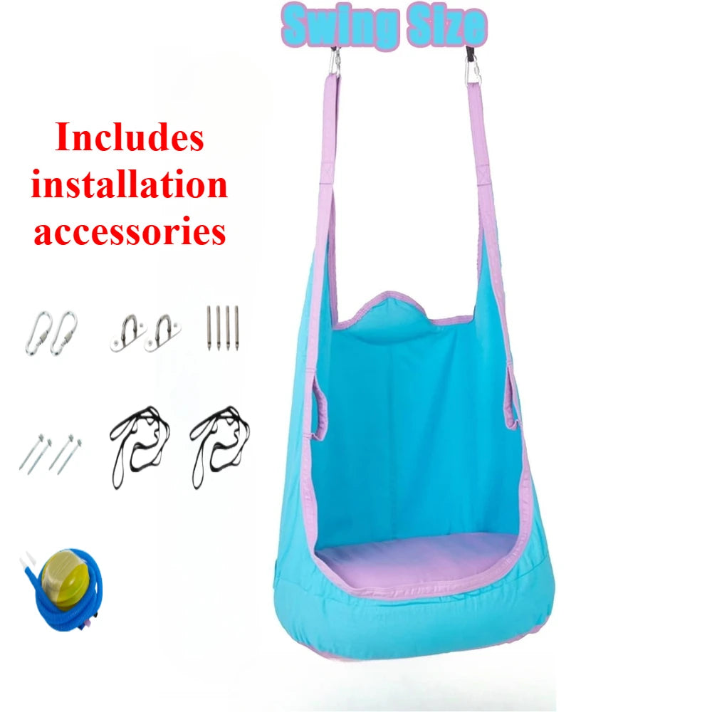 Kids Pod Swing Seat Cotton Child Hammock Swing Chair Sensory Swing for Indoor Outdoor for Children with Autism ADHD Asperger Qme Blue(with tools)