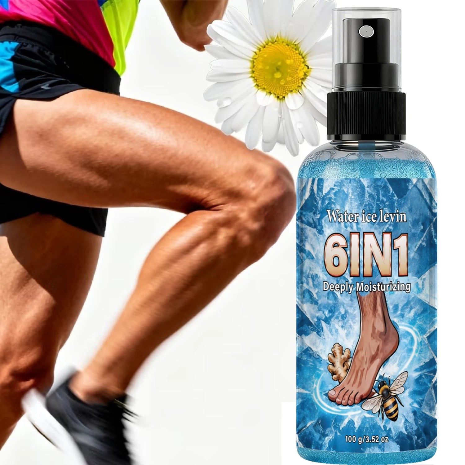 Cooling 6 In 1 Ginger Bee Venom Foot Spray, Collagen Mineral Oil Deep Moisturizing Daily Body Care Mist Qme