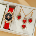 5pcs set women's fashionable and personalized minimalist classic butterfly digital belt watch quartz watch Qme Red