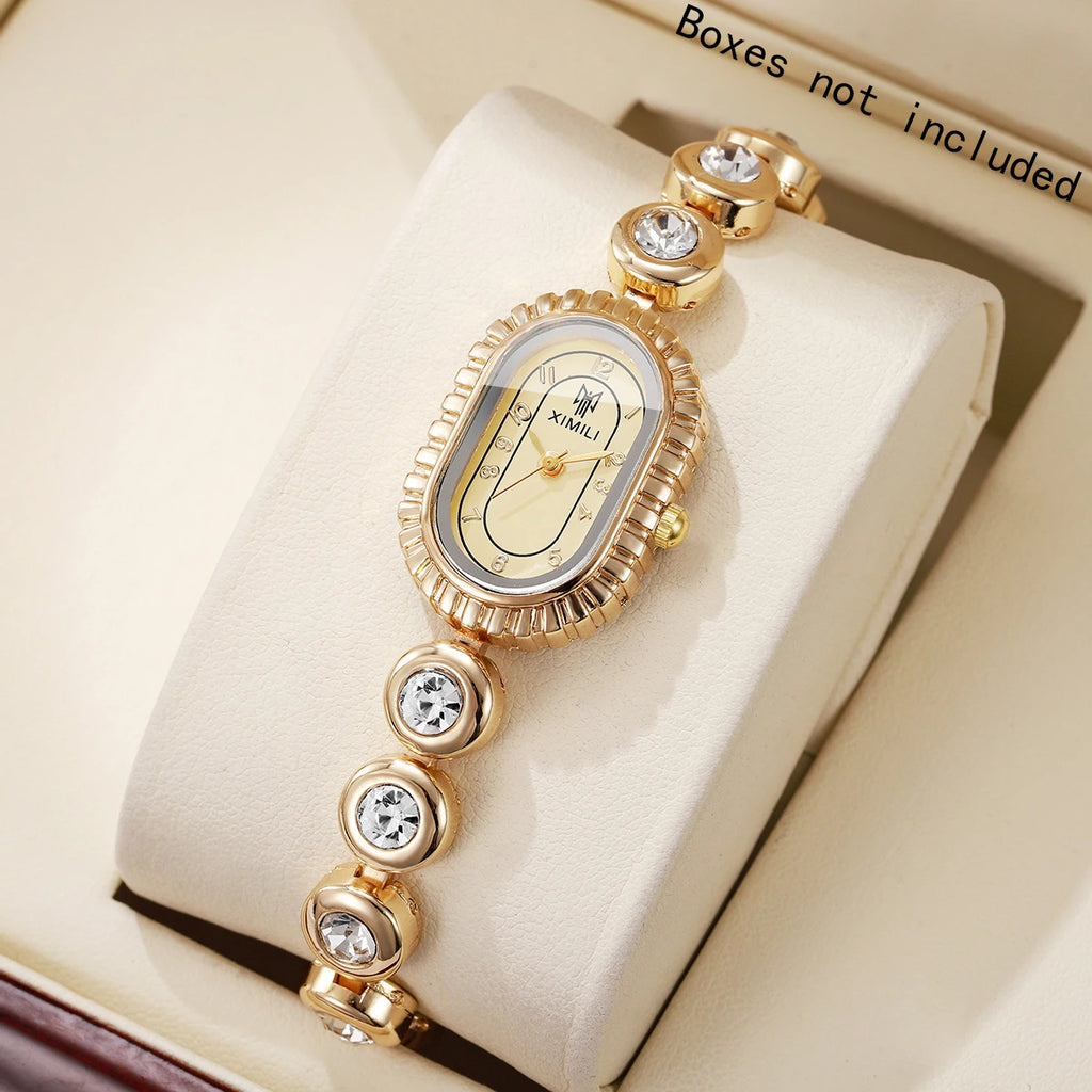Ladies' Gold Tone Quartz Watch, 5 Colors Available with Oval Dial, Perfect Gift for Her Qme Gold Gold No Box