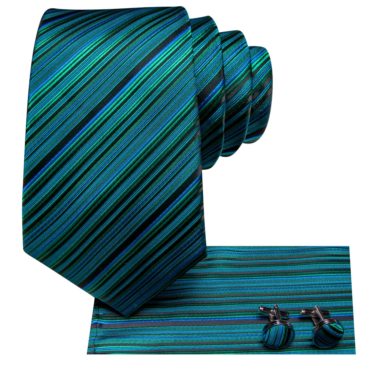 Hi-Tie Burgundy Blue Striped Men Elegant Necktie Handkerchief Cufflinks 3PCS Set Fashion Classic Silk Luxury Tie for Man Qme