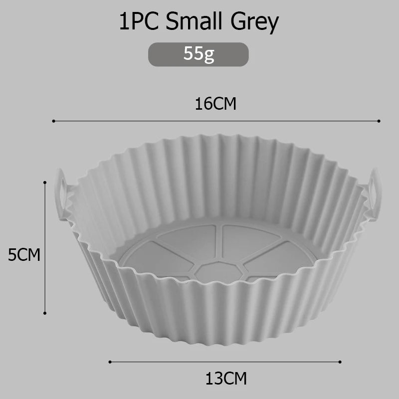 Silicone Air Fryers Oven Baking Tray Pizza Fried Chicken Airfryer Silicone Basket Reusable Airfryer Pan Liner Accessories Qme 1PC Small Grey
