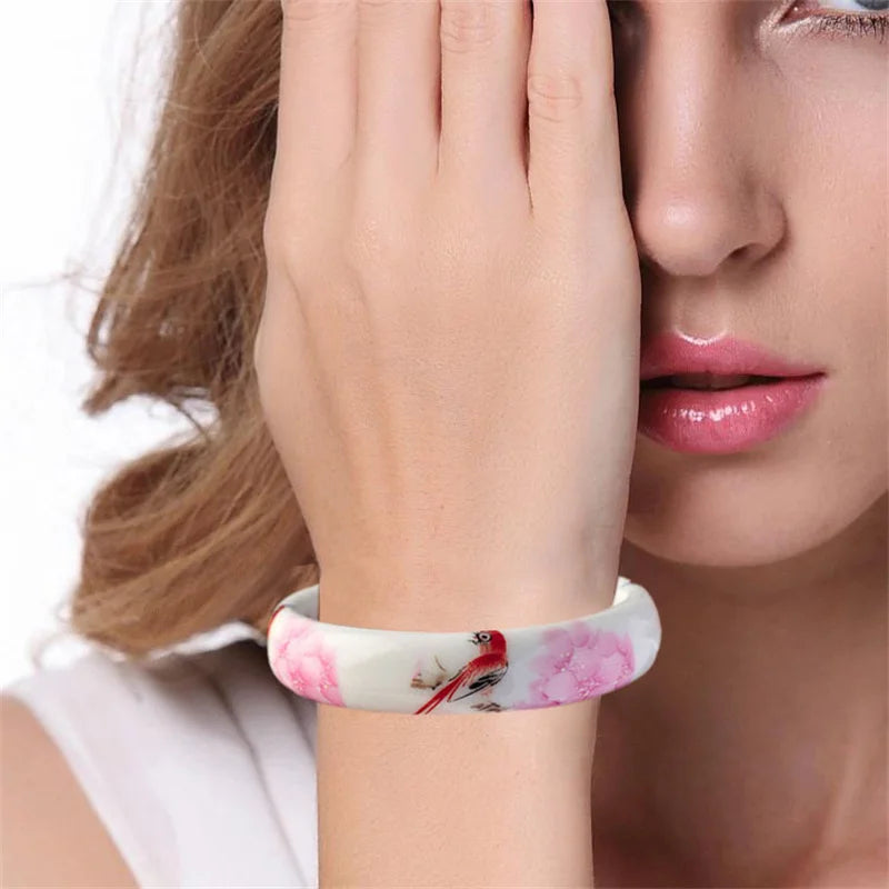 Chinese Antique Blue and White Porcelain Bangle Classic Ethnic Jingdezhen Ceramic Crafts Collection Jewelry Gifts Collection Qme