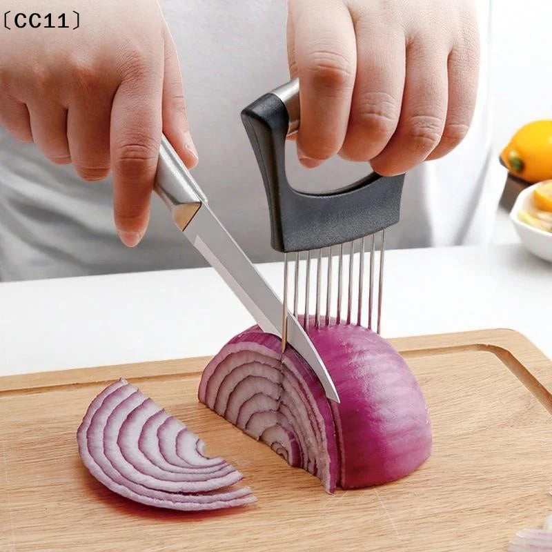Stainless Steel Onion Cutter Holder Food Slicers Assistant Tomato Qme